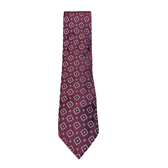 Canali Men's Red 100% Silk Geometic Print Neck Tie - Picture 1 of 5